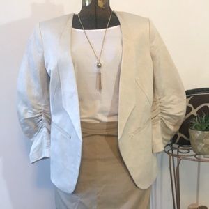 H&M Linen Blazer Oatmeal w/ Gold Accents Sz US 12